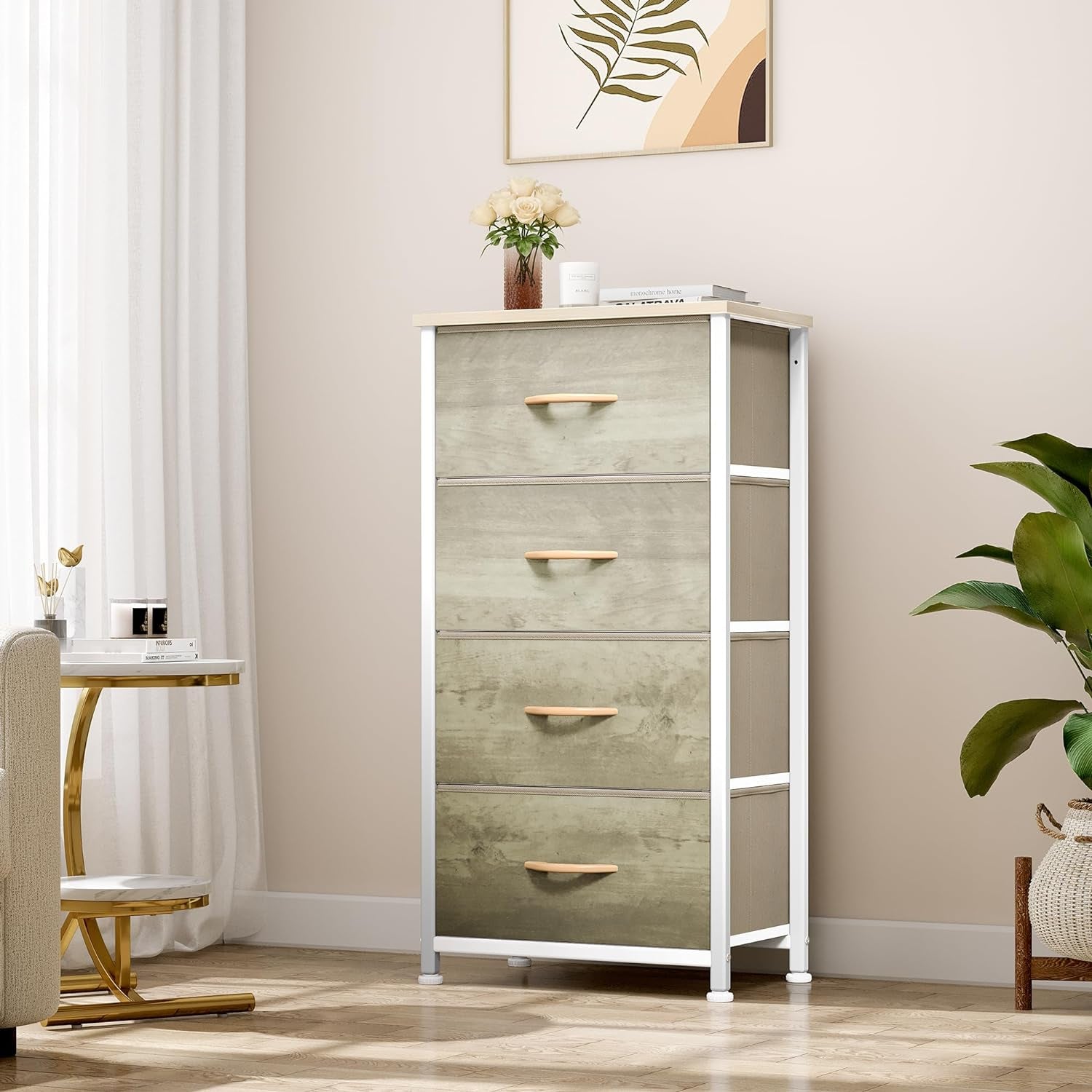Dresser with 4 Drawers - Fabric Storage Tower, Organizer Unit for