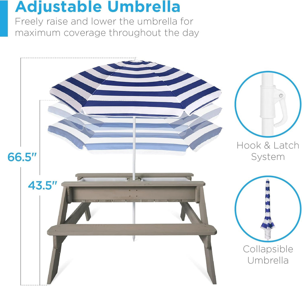 Gray Navy Kids 3-in-1 Sand Water Picnic Table