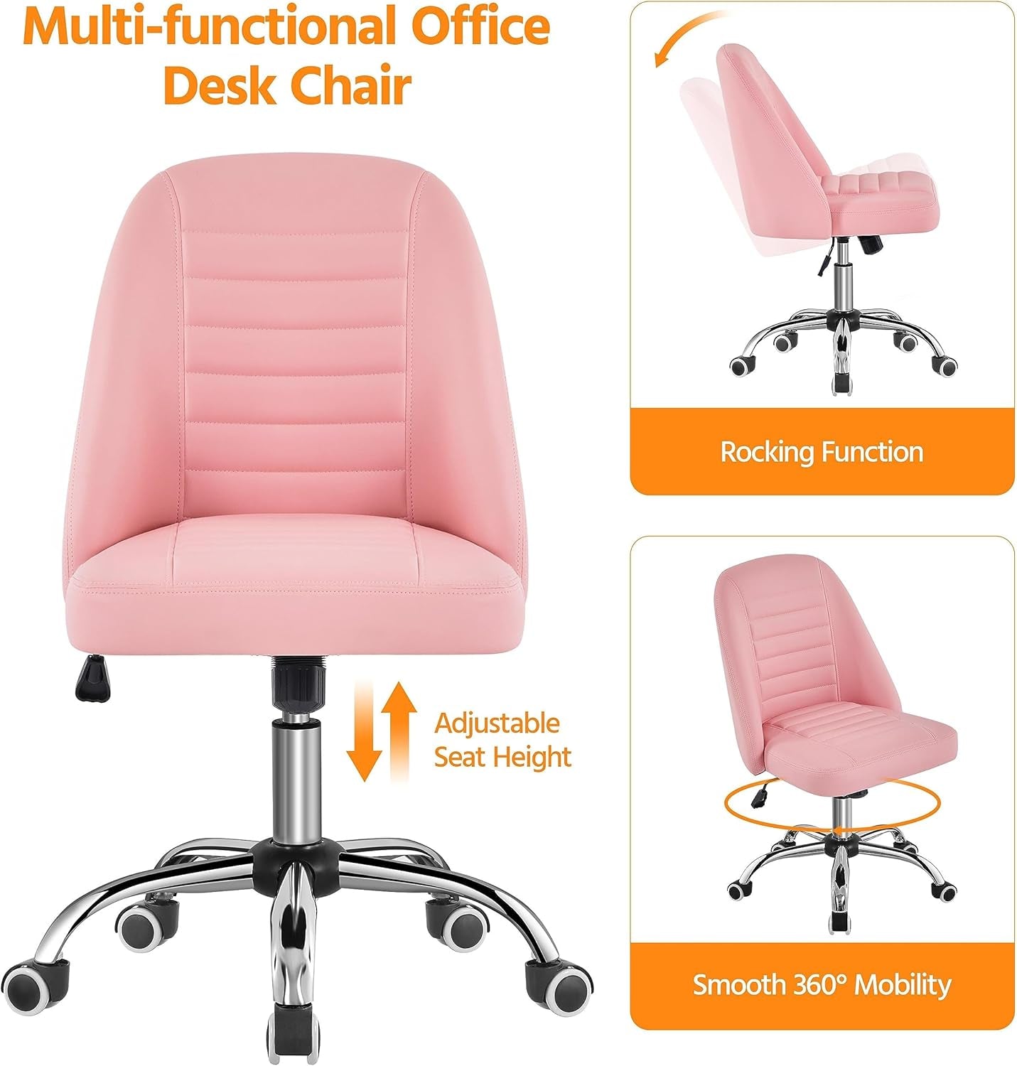 PU Leather Armless Office Chair, Mid Back Desk Chair, Computer Task