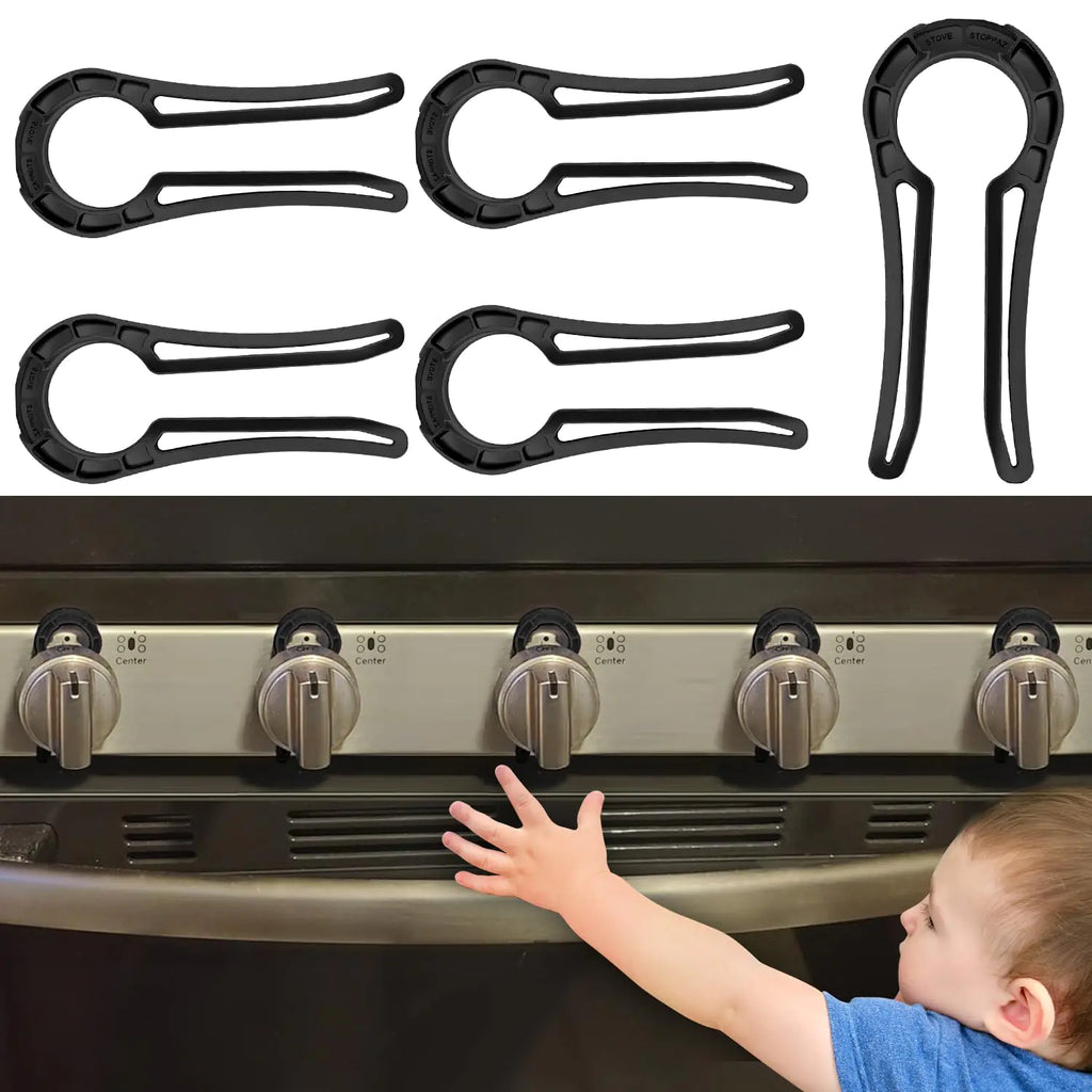 Stove Knob Lock for Child Safety and Proofing (5 Pack) Oven Knob Safety Covers for Kids and Pets(Black)