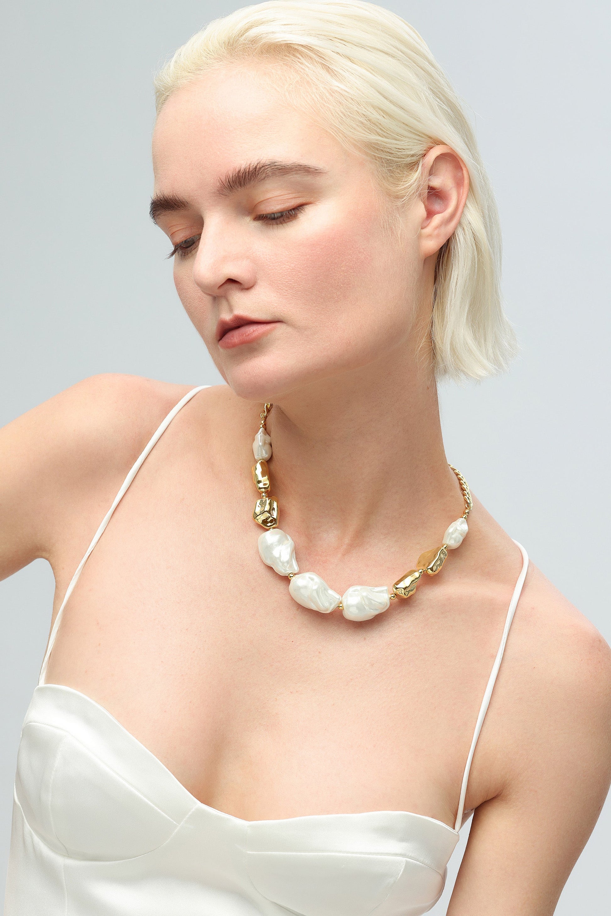 Gold Baroque Pearl Statement Necklace