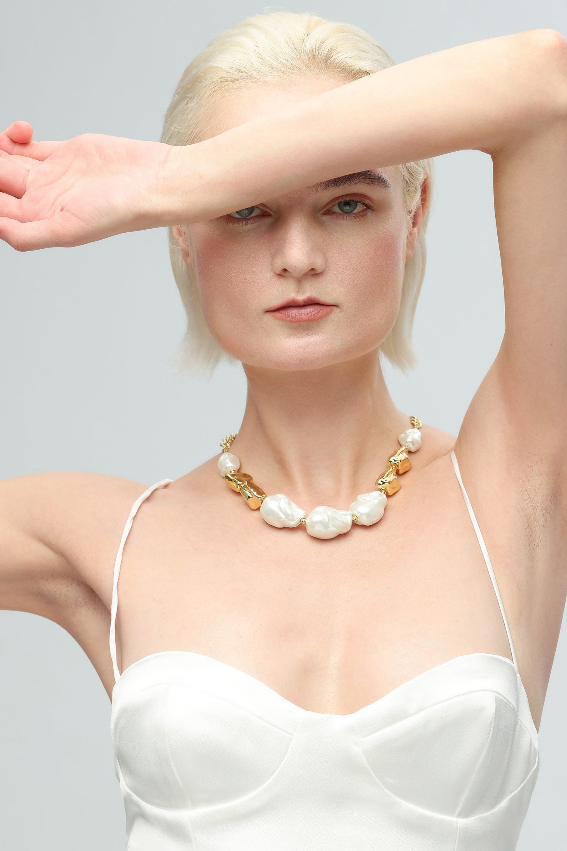 Gold Baroque Pearl Statement Necklace