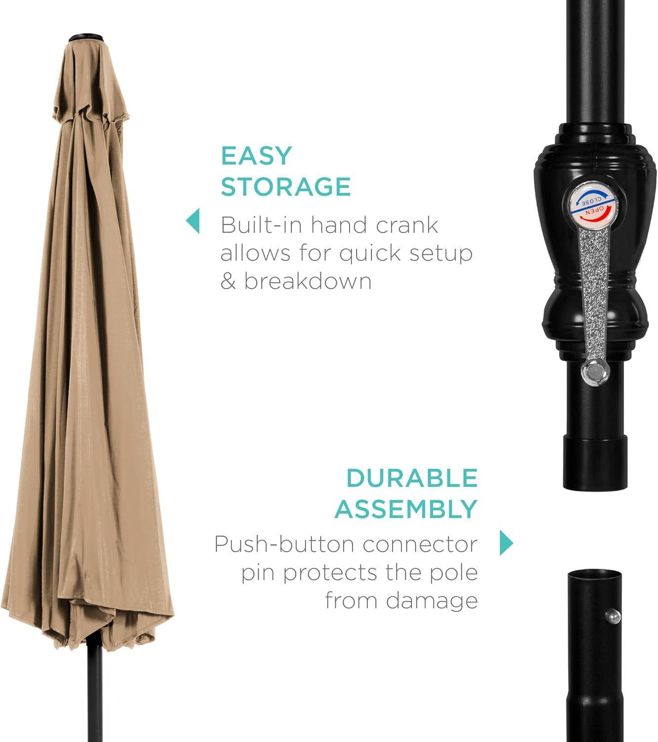 10Ft Outdoor Steel Polyester Market Patio Umbrella W/Crank, Easy Push