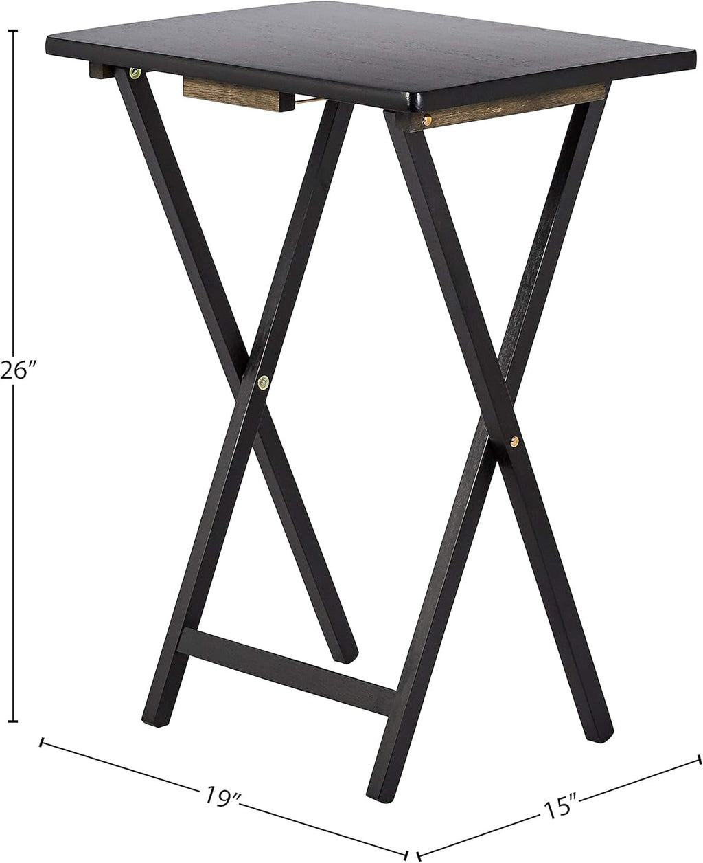 Foldable TV Dinner Tray Table with Storage Rack, Set of 4, Black, 15"