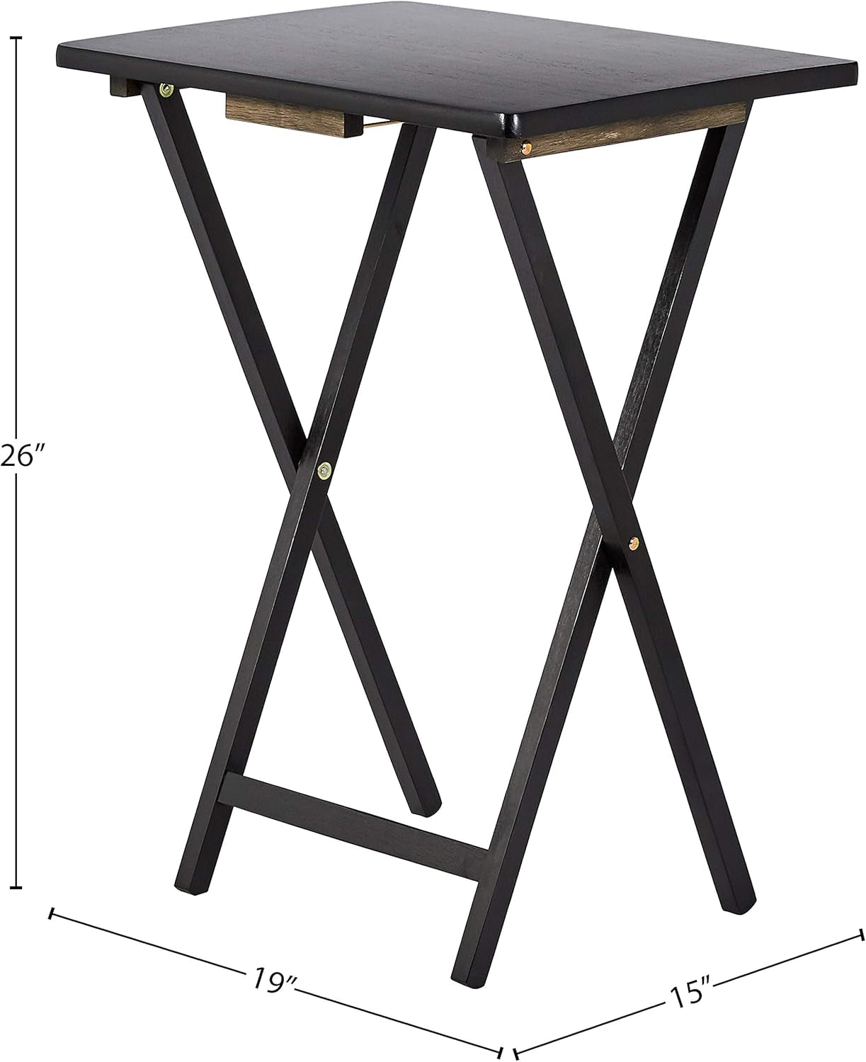 Foldable TV Dinner Tray Table with Storage Rack, Set of 4, Black, 15"