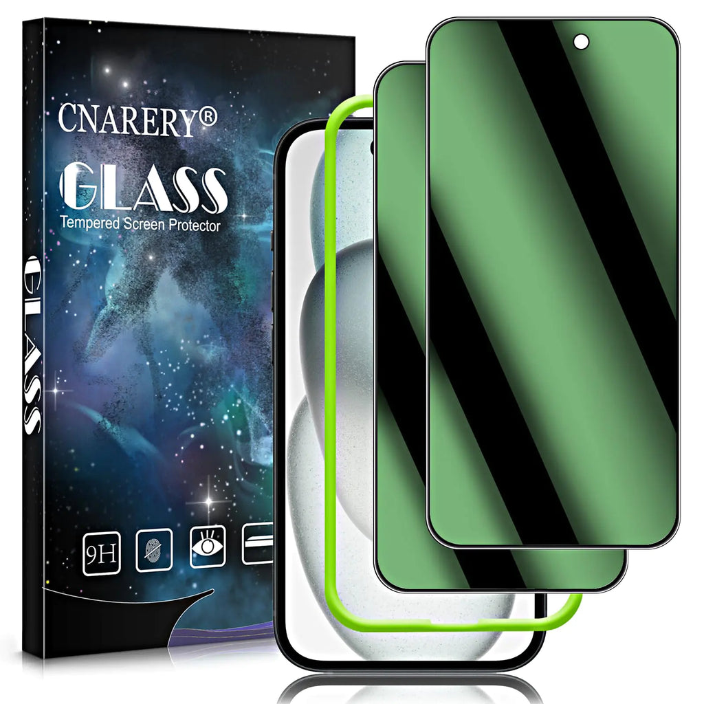 Cnarery 2 Pack Green Privacy Screen Protector for iPhone 15 (6.1 Inch) [Easy Installation][Anti Peeping][Case Friendly] Green Anti-Spy Tempered Glass Screen Protector