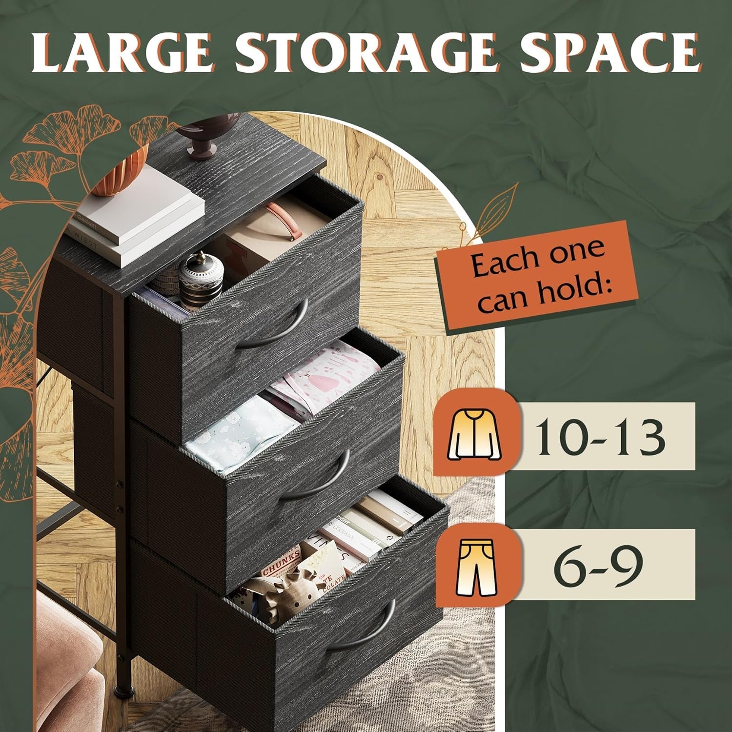Nightstand with 3 Drawers, Fabric Dresser, Organizer Unit, Storage