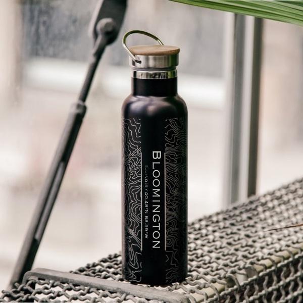 Bloomington - Illinois Map Bottle with Bamboo Top in Matte Black