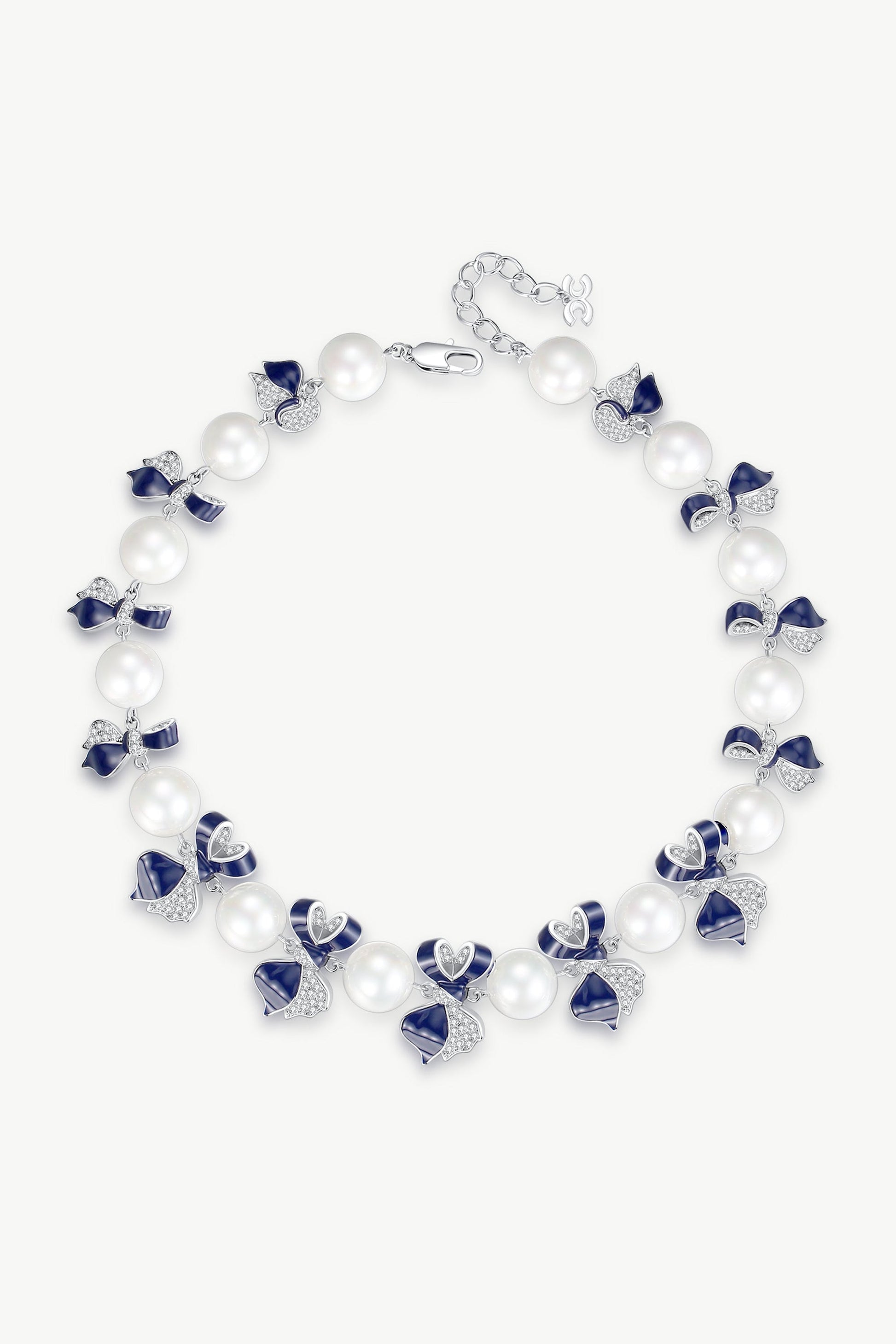 Blue Enamel Butterfly Pearl Choker Necklace