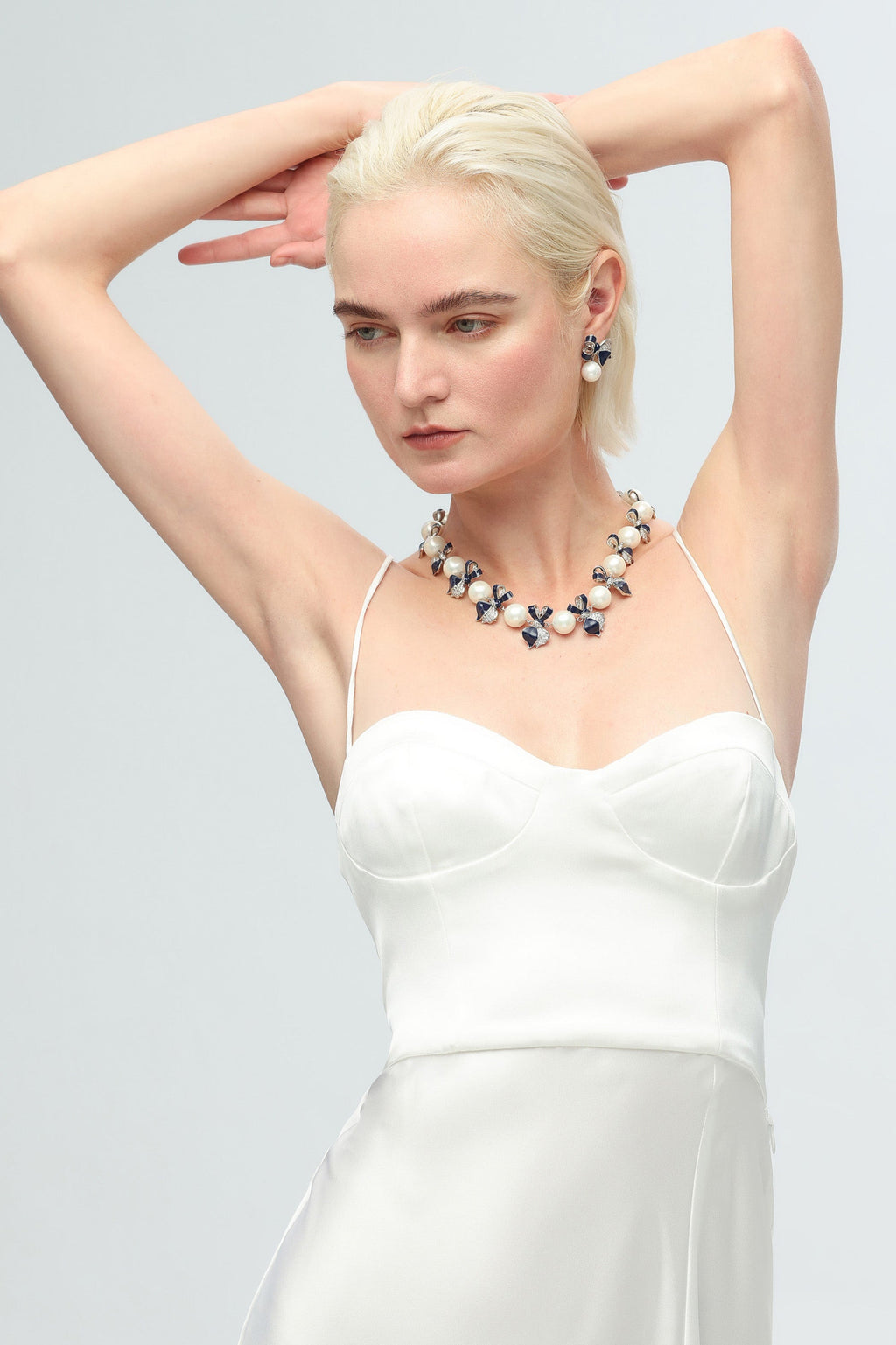 Blue Enamel Butterfly Pearl Choker Necklace