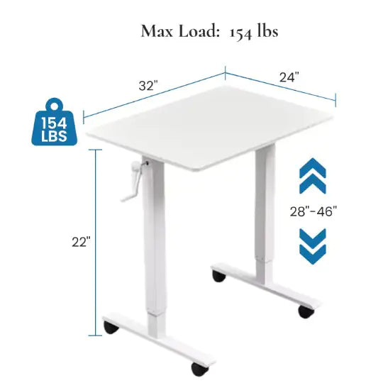 Hand Crank Adjustable Office Desk Height Adjustable, With Flat Metal Legs Or Rolling Wheels  Perfect For Home, Office, Gaming, Or Study Use