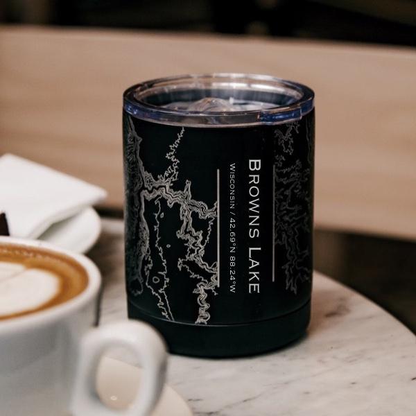 Browns Lake - Wisconsin Map Insulated Cup in Matte Black
