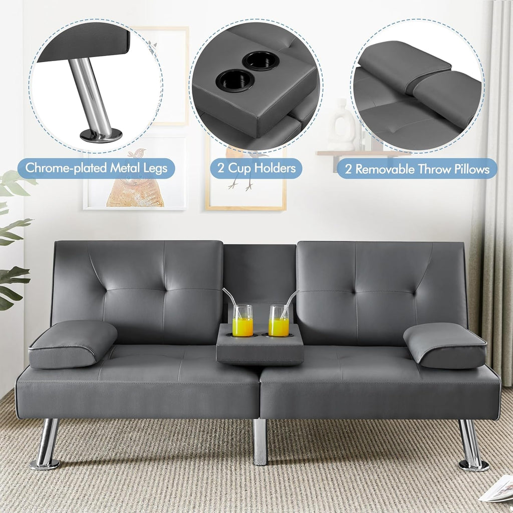 Convertible Sofa Bed Adjustable Couch Sleeper Modern Faux Leather Home