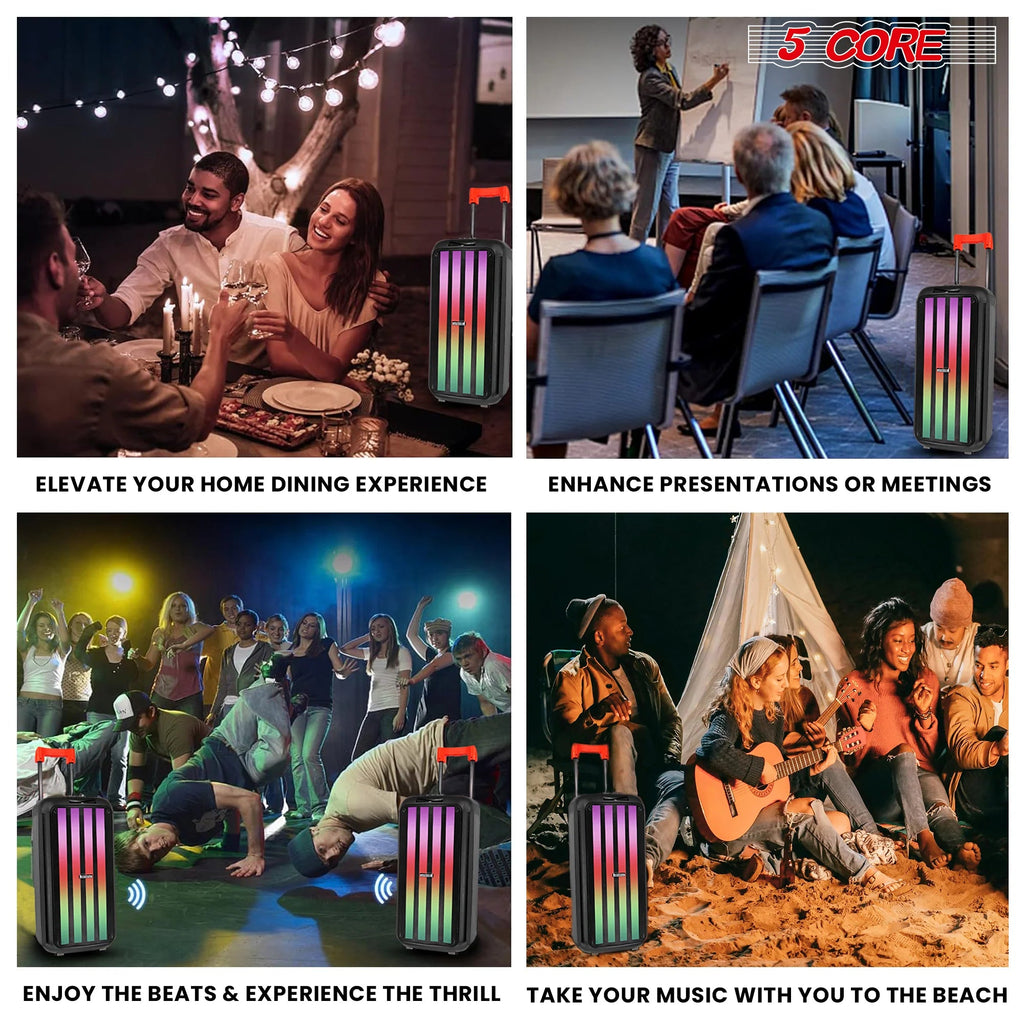 5Core Bluetooth Party Speaker 8 Inch PA RGB Partybox Karaoke Machine +