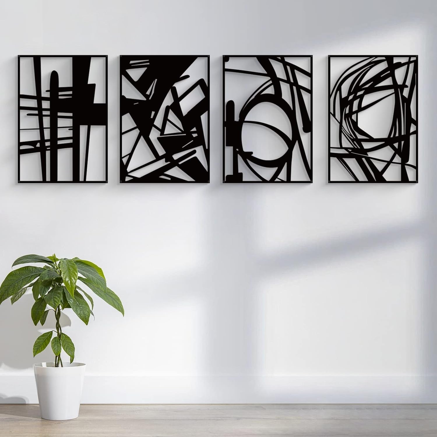 Black Abstract Metal Wall Art: Minimalist 4-Pack Decor