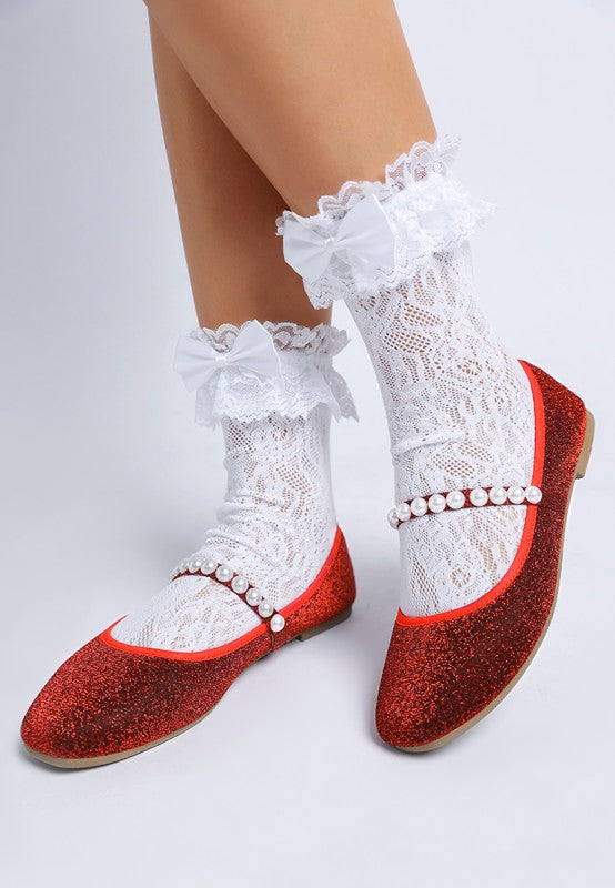 Corphee Pearl Strapped Glitter Ballerinas