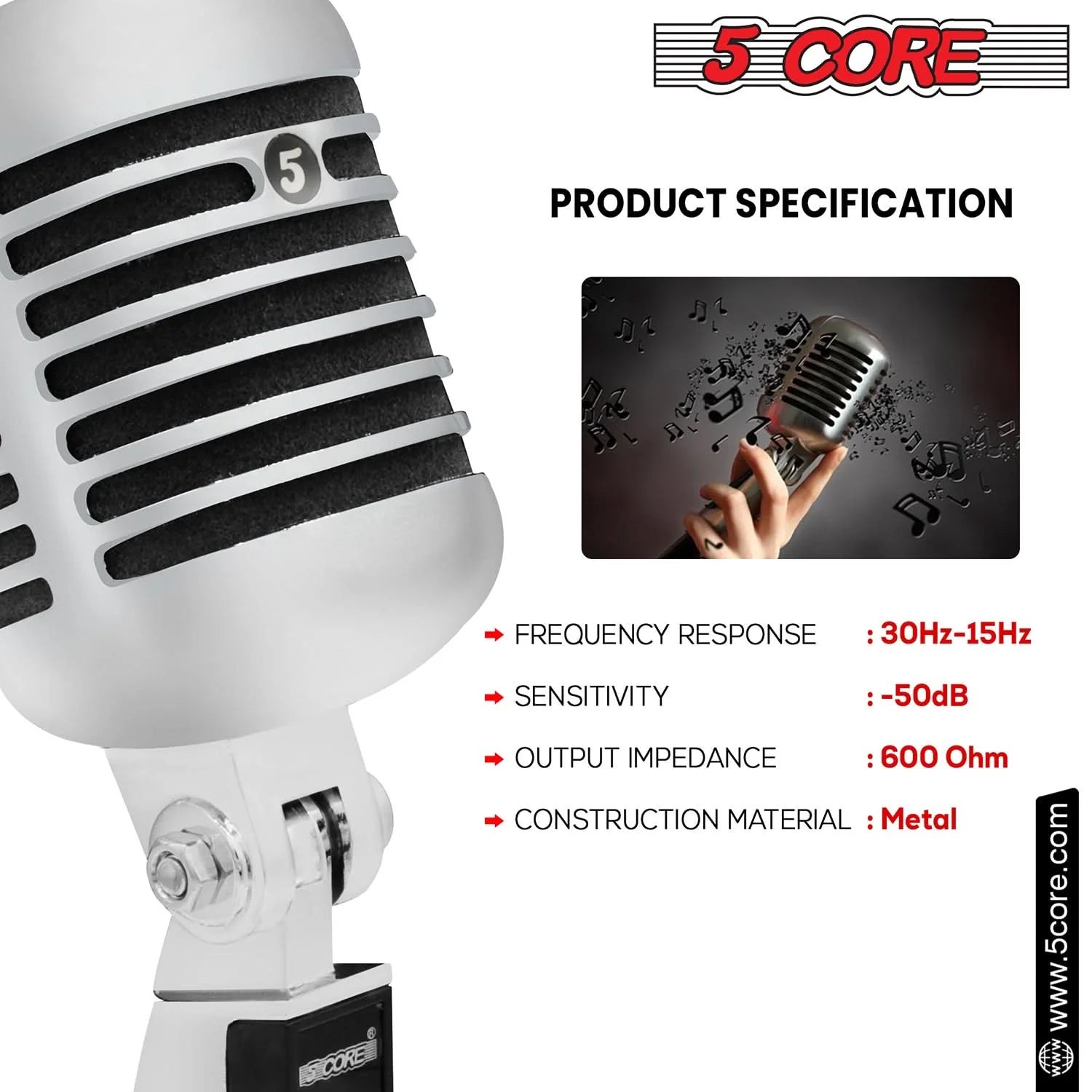 5Core Vintage Microphone Classic Dynamic Professional XLR Studio Retro