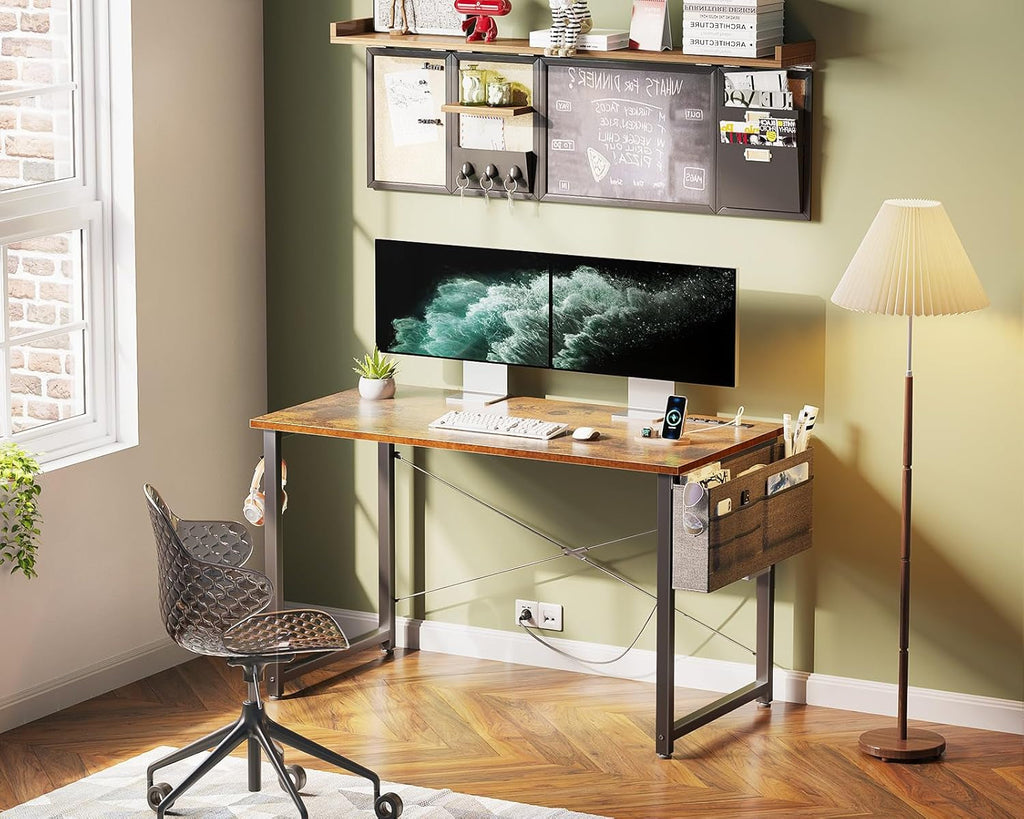 Small Desk with Power Outlets and USB Port Computer Desk for Home