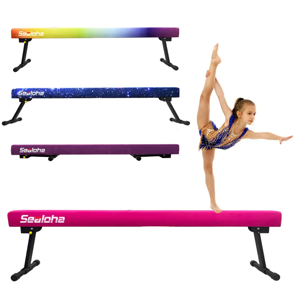 GLANT 8ft Ultrasimple Adjustable&Foldable Balance BeamHigh-Low Floor Beam Suede Gymnastics EquipmentNo Tool Require Gymnastics Beam for Training&Professional HomeTraining (Pink 6ft)