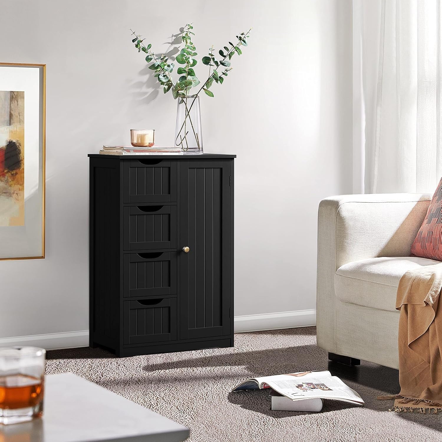 Wooden Bathroom Floor/Side Storage Organizer Cabinet with 4 Drawers