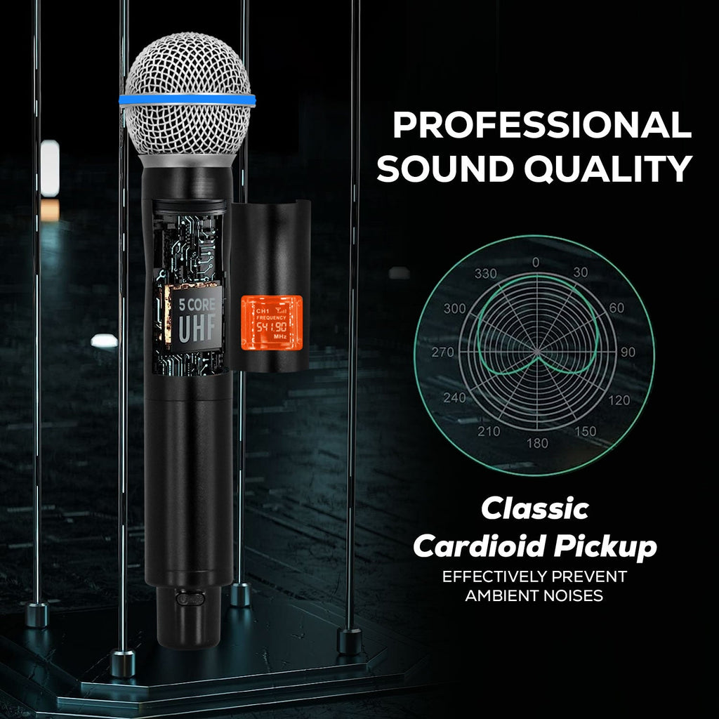 5 Core Wireless Microphone System 4 Channel UHF 492F Range Portable