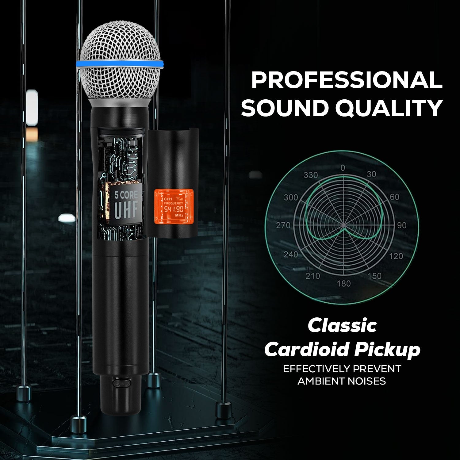 5 Core Wireless Microphone System 4 Channel UHF 492F Range Portable