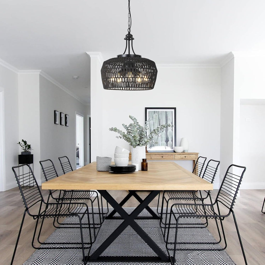 Five Light Black Chandelier For Farmhouse Dining Room