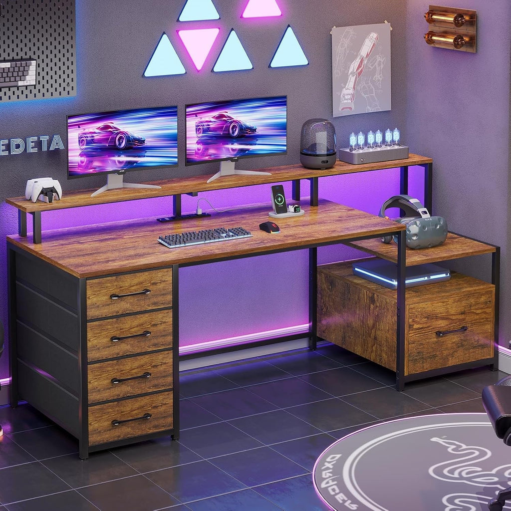 Home Office Desk with File Drawer & Power Outlet, 66'' Computer Desk