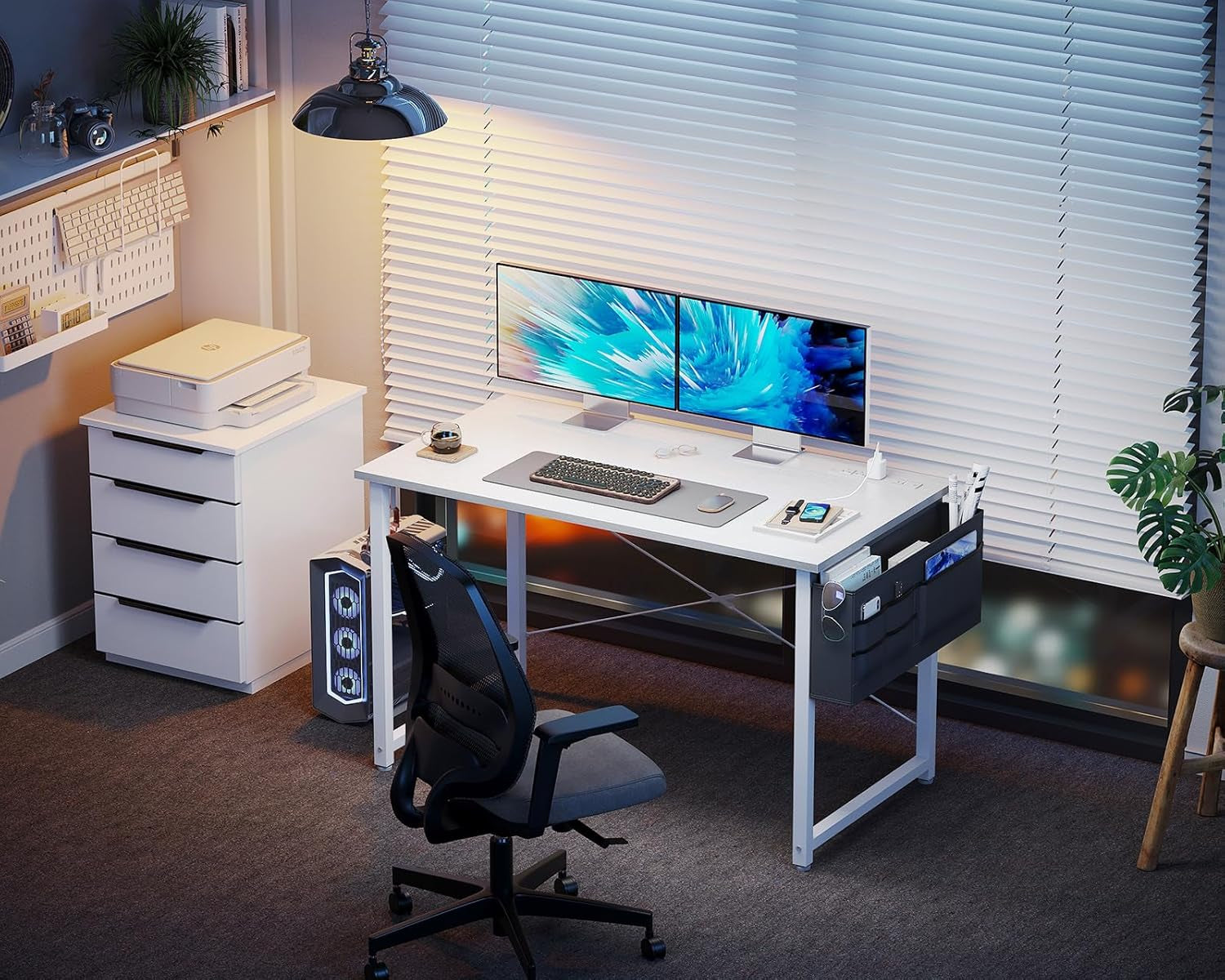 Small Desk with Power Outlets and USB Port Computer Desk for Home