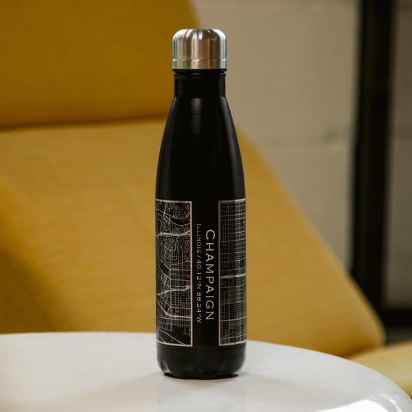 Champaign - Illinois Map Insulated Bottle in Matte Black
