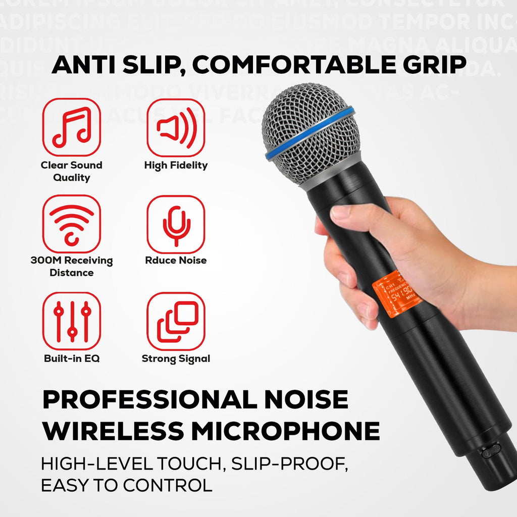 5 Core Wireless Microphone System 4 Channel UHF 492F Range Portable