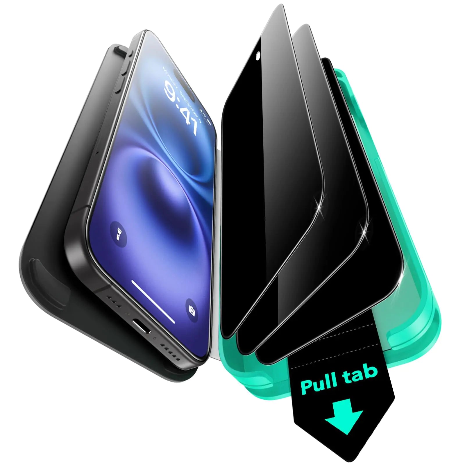 ESR 3 Pack 9H+ Glass for iPhone 16 Plus/iPhone 15 Plus Privacy Screen Protector [Military Grade Shatterproof & Longest Durable] Anti-spy Tempered Glass with UltraFit Tray