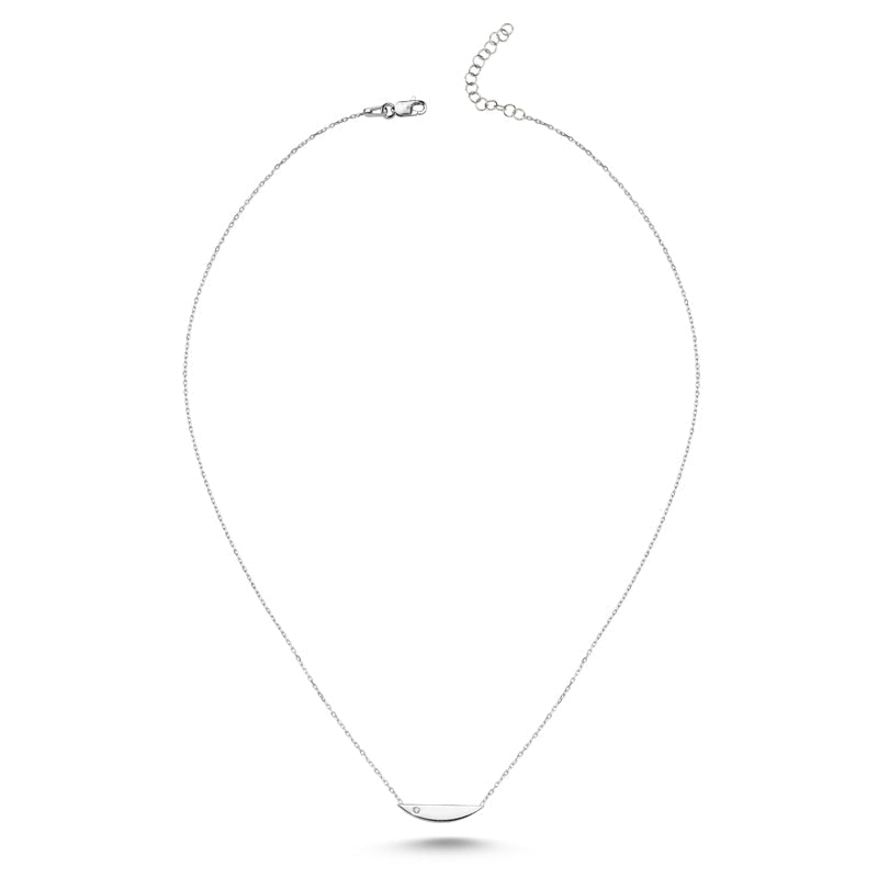 Curved Bar Silver Necklace With Pendant