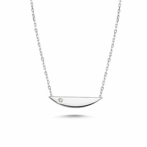 Curved Bar Silver Necklace With Pendant