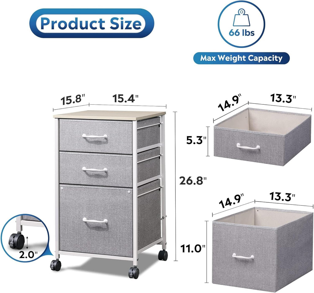 Mobile File Cabinet, Rolling Printer Stand with 3 Drawers, Fabric