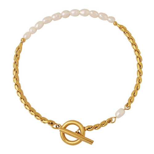 18K Gold Dipped Half Pearl Link Bracelet