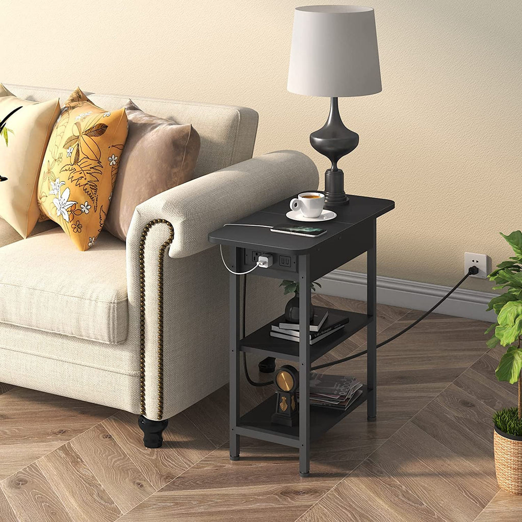 End Table With Charging Station Black Flip Top Side Table