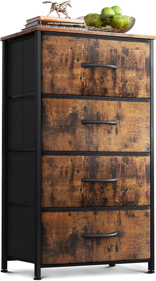 Compact Bedroom Dresser With 4 Drawers And Wood Top Steel Frame