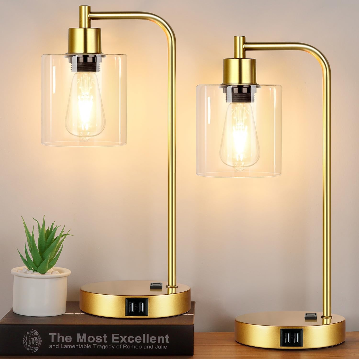 Industrial Touch Control Table Lamps Set of 2 - Gold Nightstand