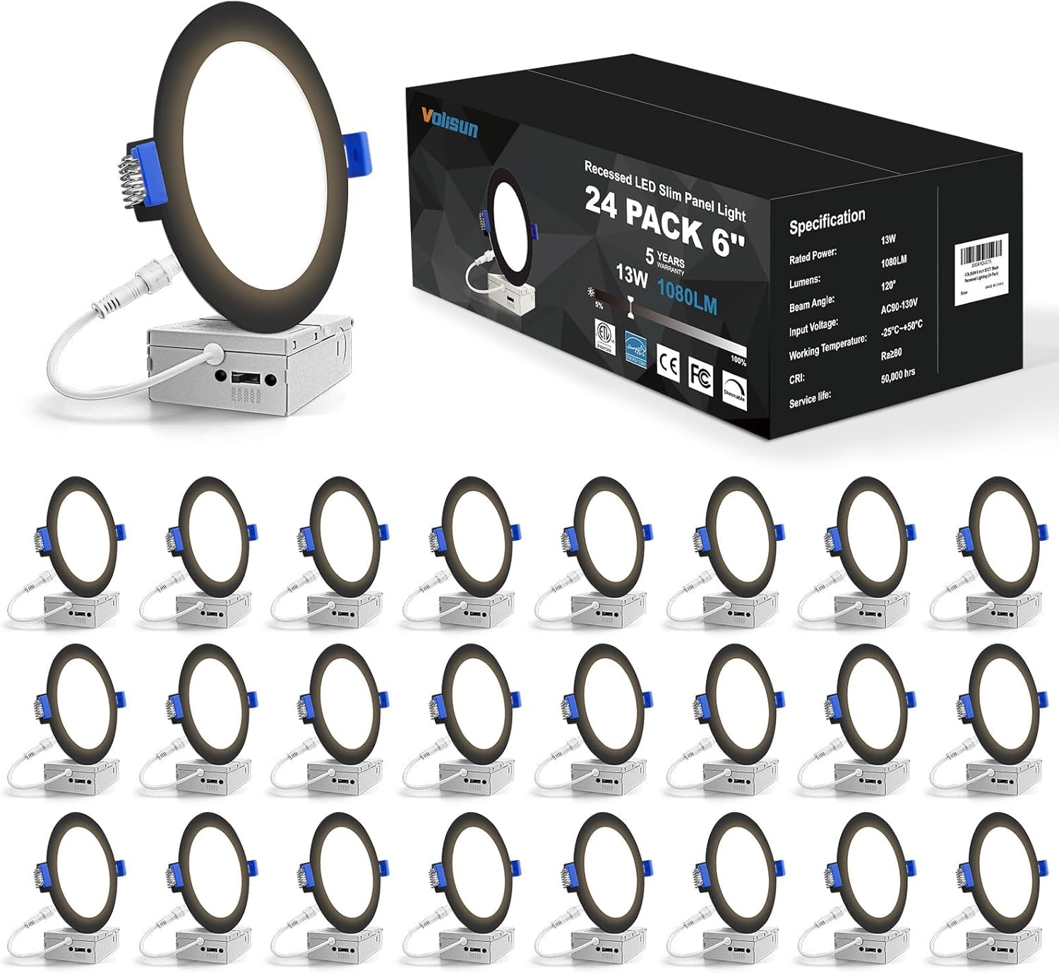 24 Pack 6 Inch Recessed Lighting, 5CCT LED Black Recessed Light,