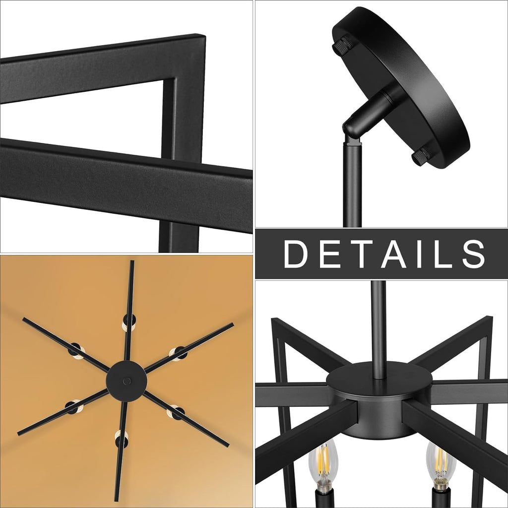 Six Light Black Farmhouse Chandelier For Kitchen Island