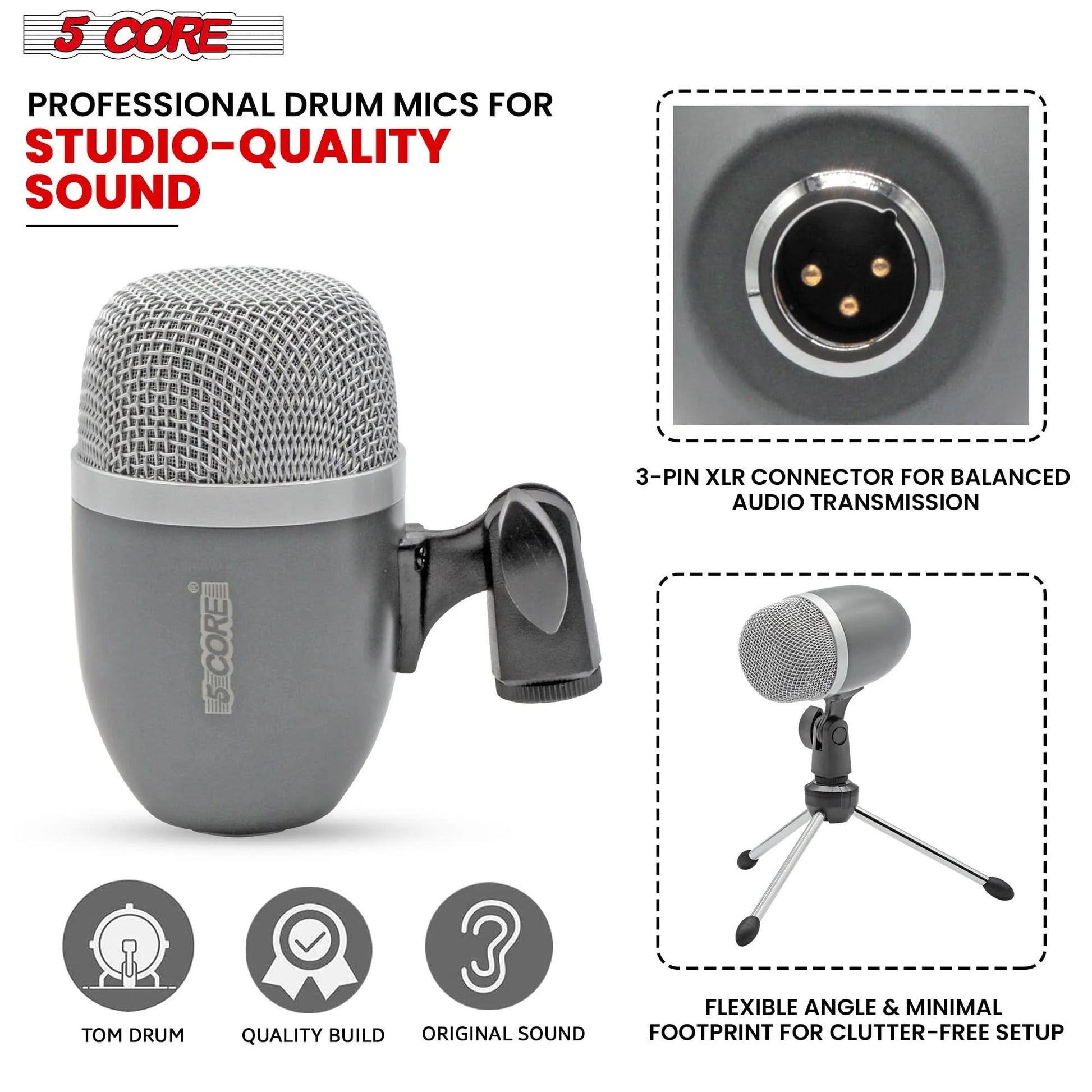 5Core Tom Snare Mic Cardioid Dynamic Microphone for Drum Kit