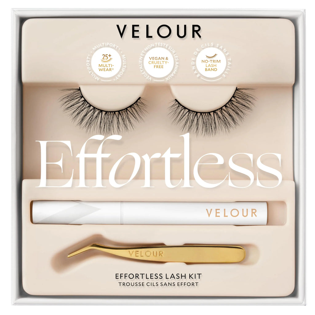 Velour Effortless Lash Kit False Lashes + Lash Applicator + Eyelash Glue Reusable 25+ Times Natural-Looking False Eyelashes Fluffy & Lightweight No Trim Lashes Fake Lashes for All Eye Shapes