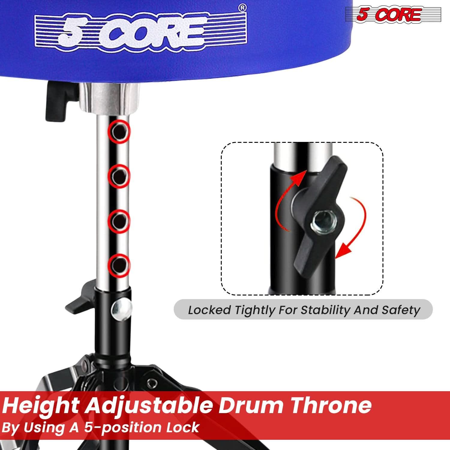 5Core Drum Throne Padded Guitar Stool Adjustable Drummer Seat for