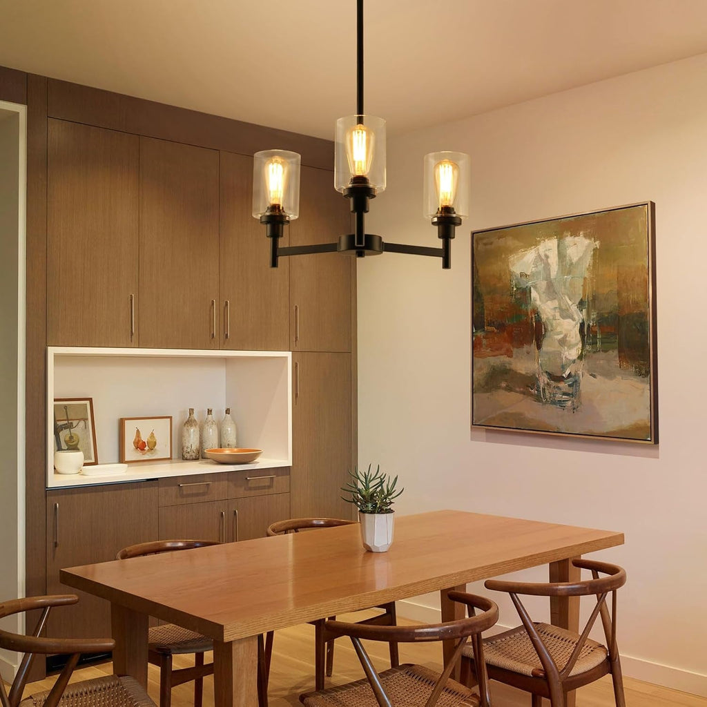 3 Lights Black Chandeliers for Dining Room Light Fixture over Table,