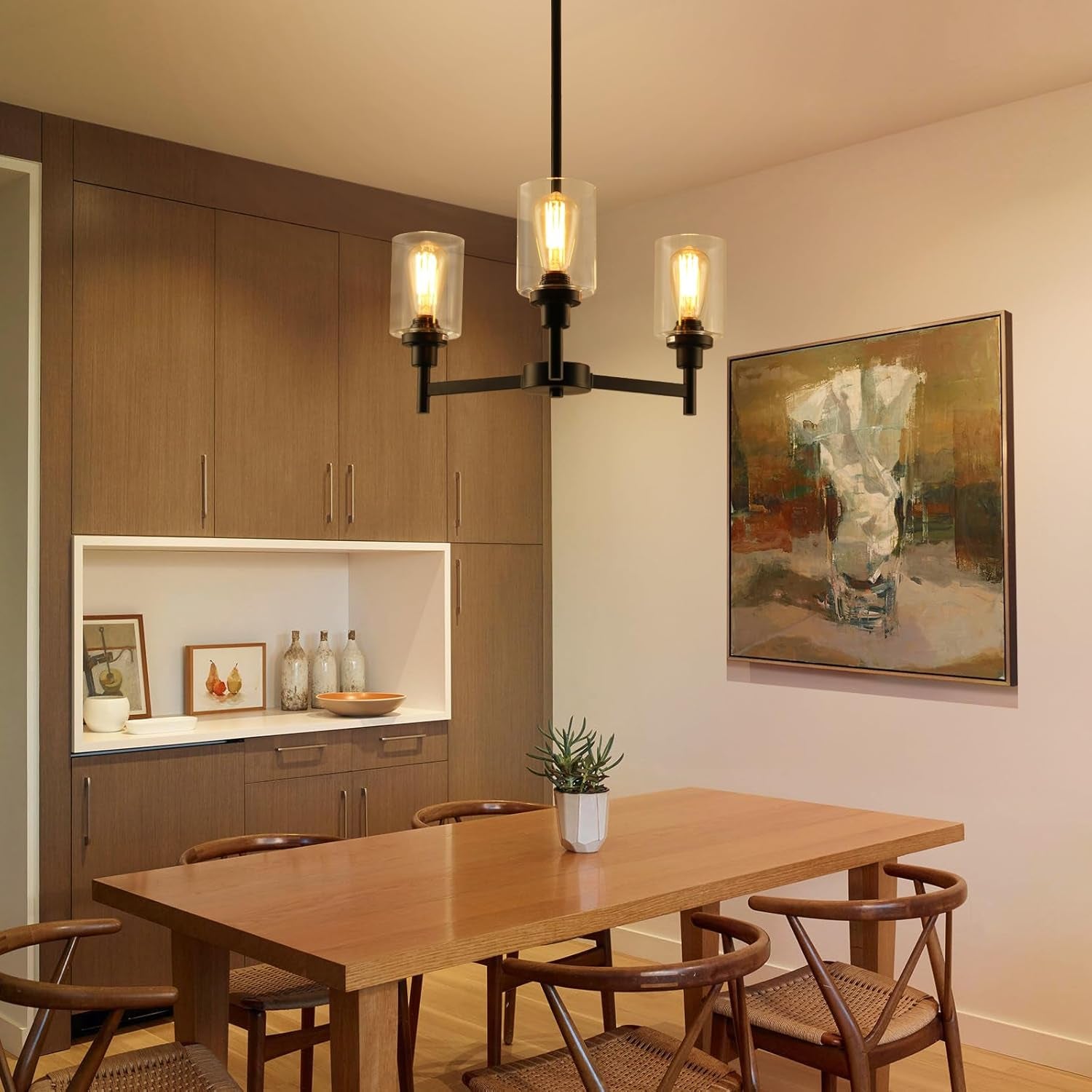 3 Lights Black Chandeliers for Dining Room Light Fixture over Table,