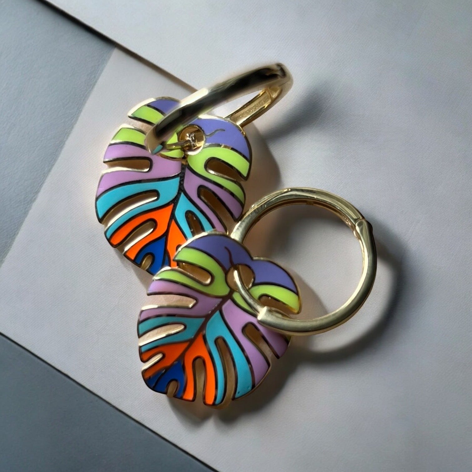 Colorful Palm Leaf Enamel Sterling Silver Drop Earrings