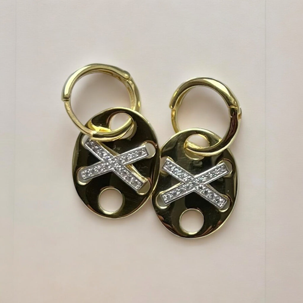 Sterling Silver Gold Plated Drop X Geometric Style Earrings