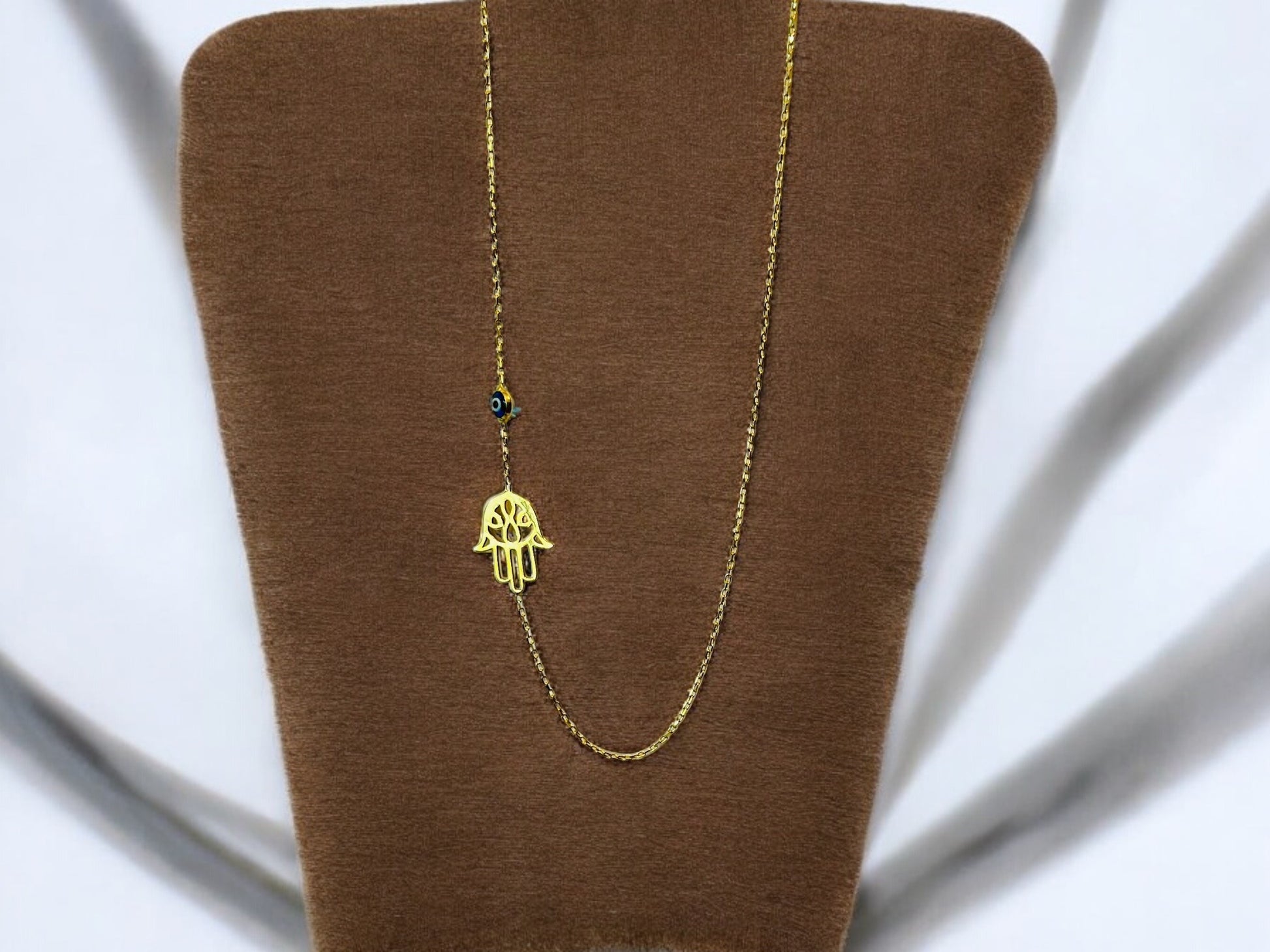 Sideways Hamsa Sterling Silver Necklace with Evil Eye
