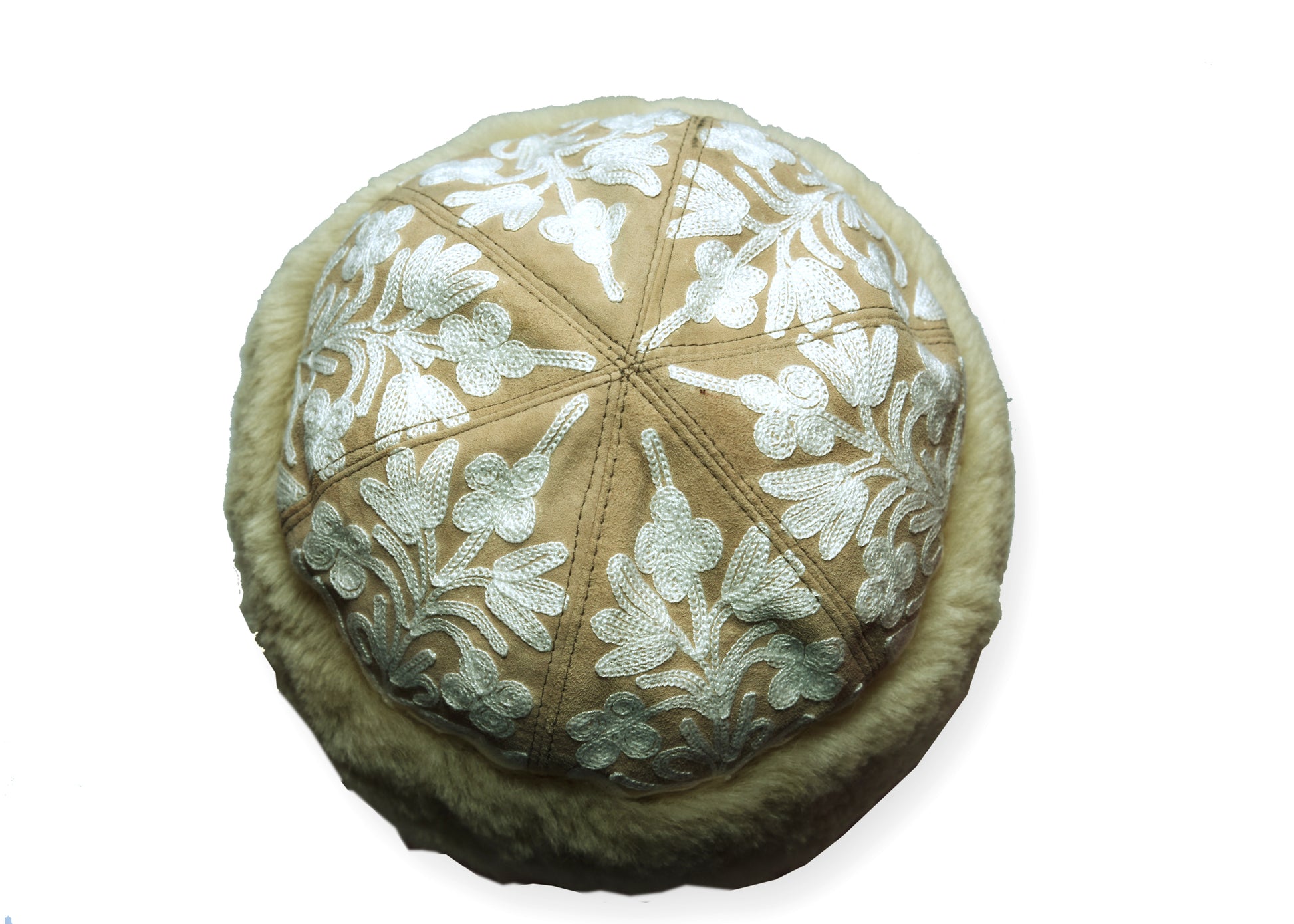 Handmade Ivory Suede Embroidered Cap/Hat
